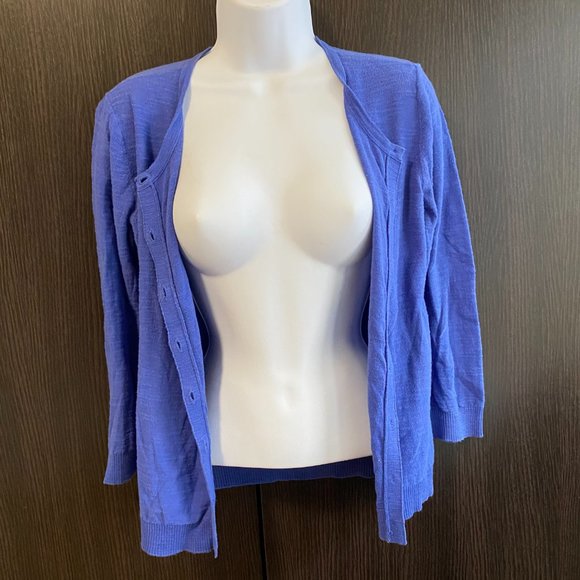 LOFT Purple Blue Crew Neck Cardigan - Picture 3 of 3